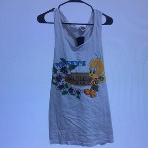 Tweety Surf Shop Graphic Tank Top - White & Yellow